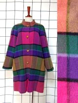 新商品 80年代チェック柄コート・ネイビーAラインコート UP