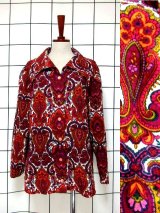 新商品 70年代スカーフ柄レトロワンピース・フォークロア模様ヴィンテージブラウス UP