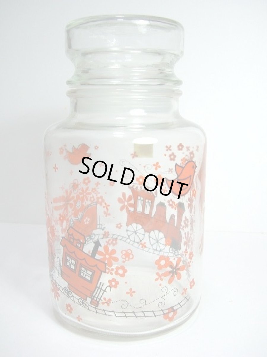 画像4: 汽車 小鳥 お花 デットストック 大きめサイズレトロガラスキャニスター ADERIA GRASS【979】 (4)