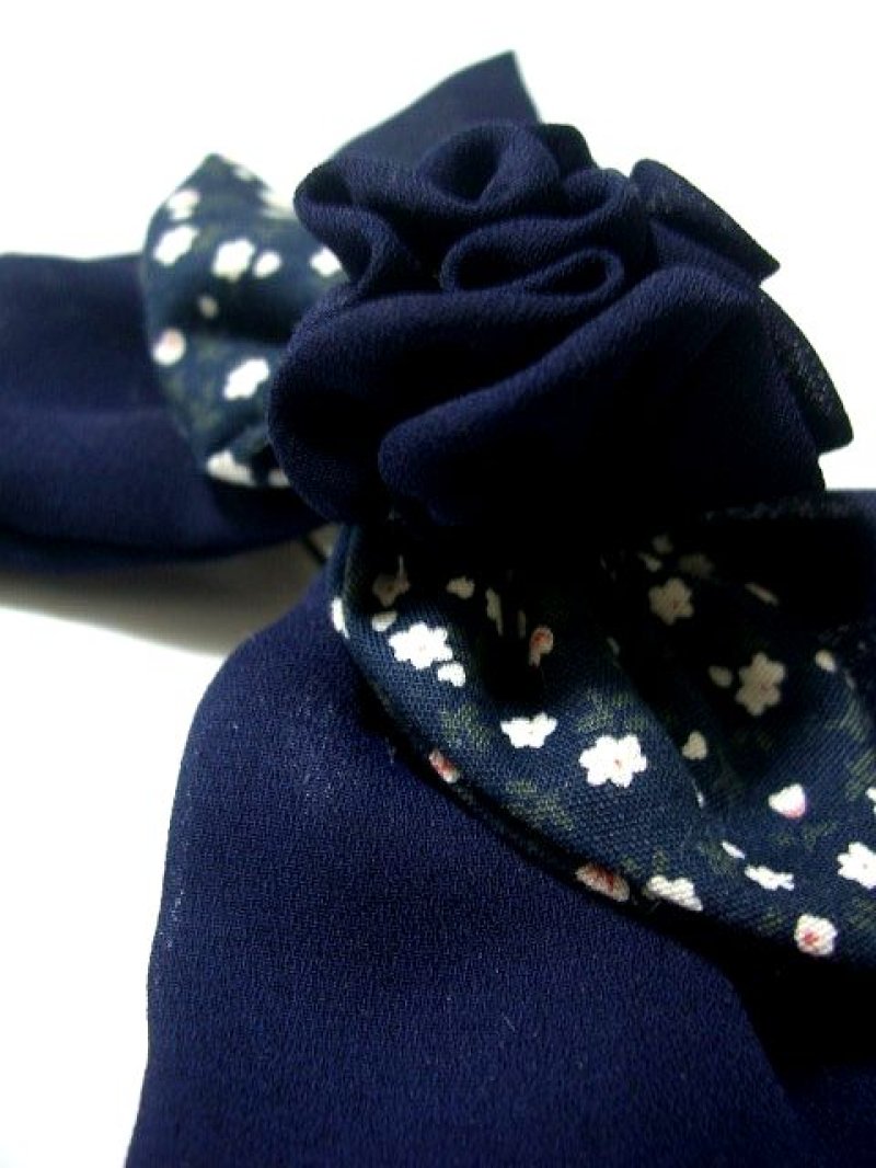 画像2: ☆ レトロアンティーク 小花柄×ネイビーシフォンリボン♪ レトロガーリーヘッドアクセ ☆