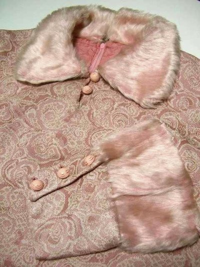 画像3: ヨーロッパ古着　襟と袖にファー♪ローズピンク×フラワーモチーフ模様★　レトロワンピース