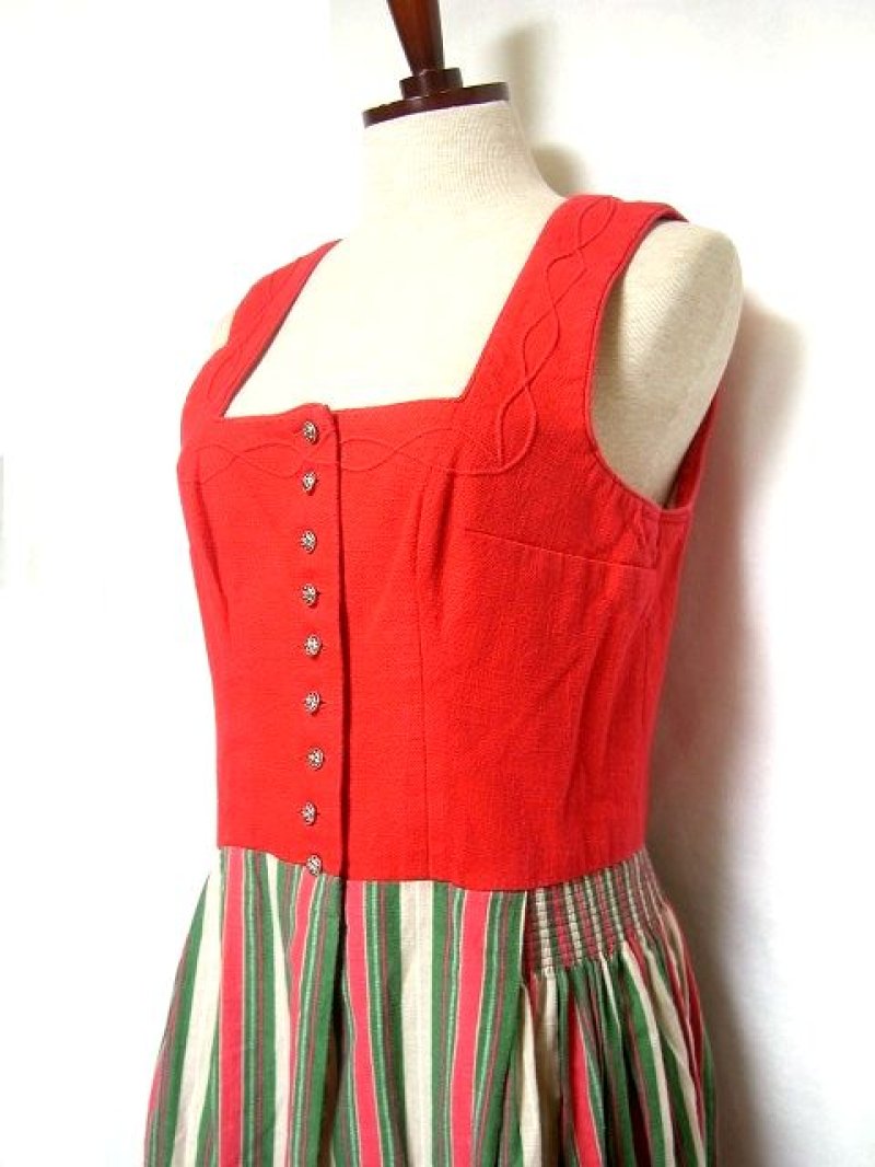 画像1: ストライプ柄切り替えデザインが素敵 こだわりありのコンチョボタン ディアンドル チロルワンピース ドイツ民族衣装 舞台 演奏会 フォークダンス オクトーバーフェスト 【1752】
