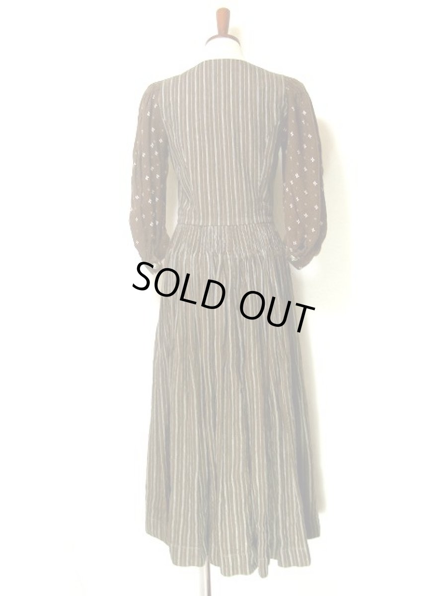 画像3: 小花柄×ストライプ柄 乙女ガーリー ブラウン ディアンドル チロルワンピース ドイツ民族衣装 舞台 演奏会 フォークダンス オクトーバーフェスト 【2087】 (3)