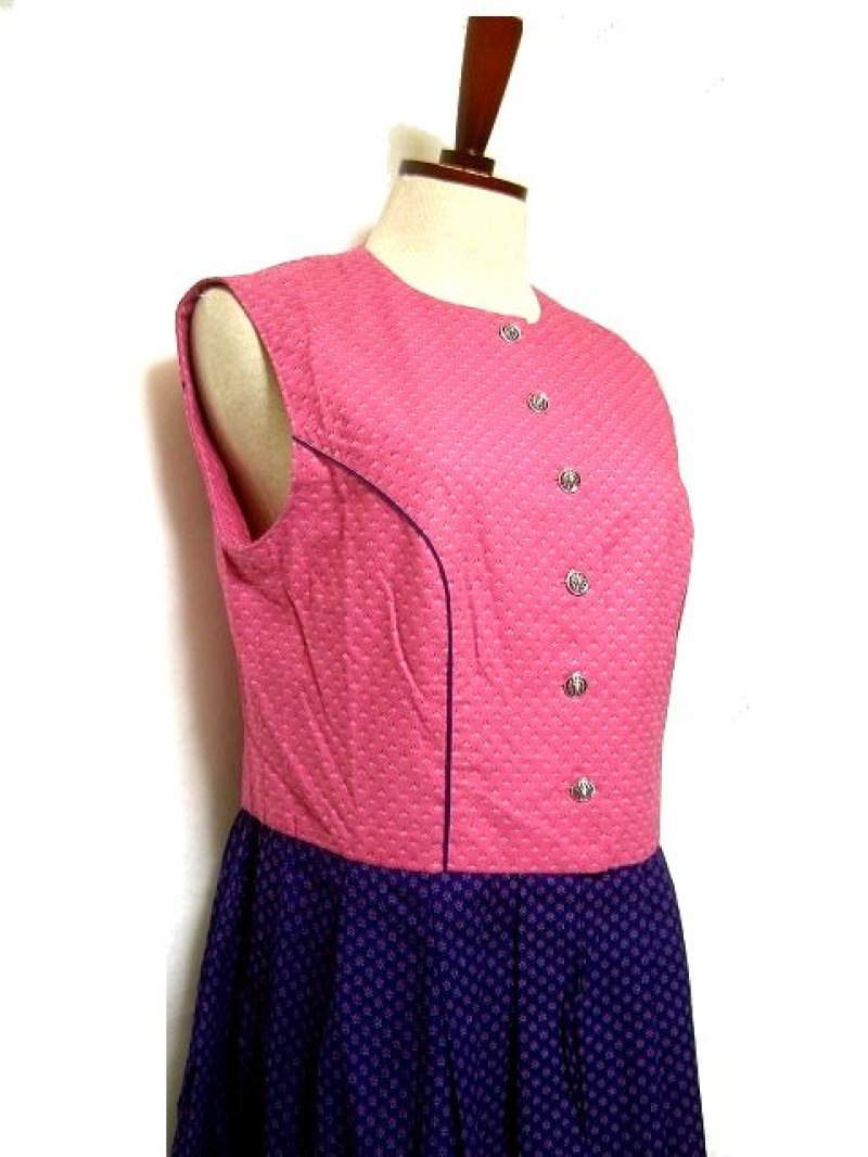 画像1: 小花柄プリント カラーの切り替えしが可愛いすぎる ディアンドル チロルワンピース ドイツ民族衣装 舞台 演奏会 フォークダンス オクトーバーフェスト 【2177】