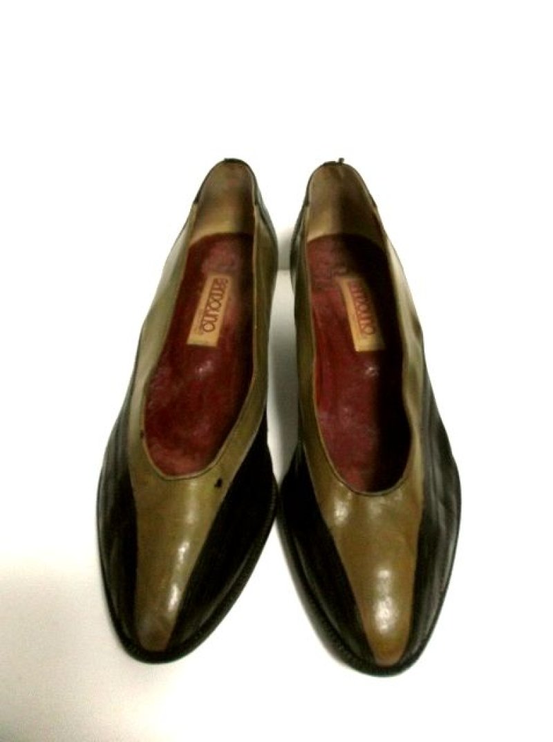 画像1: Italy製!!バイカラー!!ハイセンス★大人レトロ 本革レザーヴィンテージパンプス