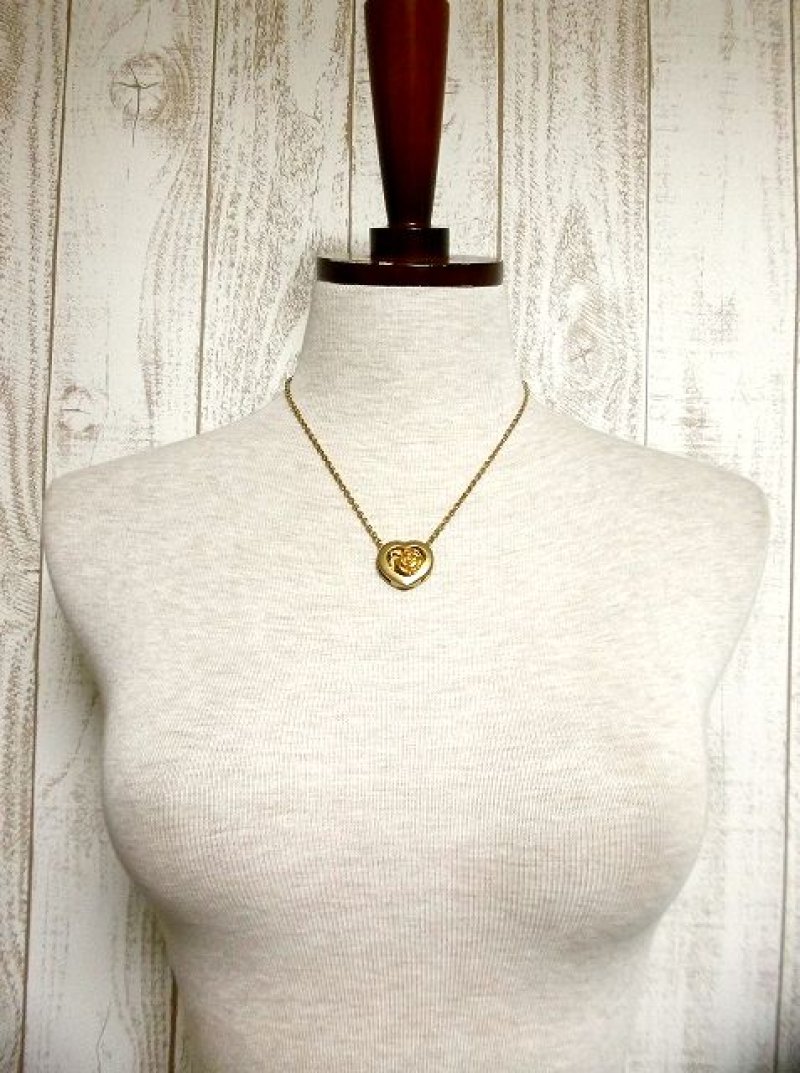 画像1: ☆　レトロアンティークネックレス＆ペンダント　36　ハート×フラワー　☆