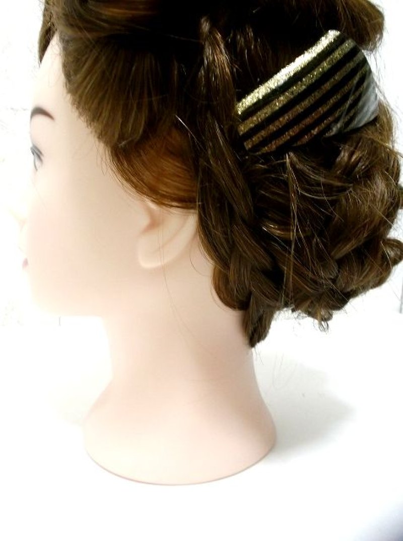 画像1: ☆　フランスパリのヘアアクセサリー　70'sFrance ｄead stockブラック×ゴールド　☆