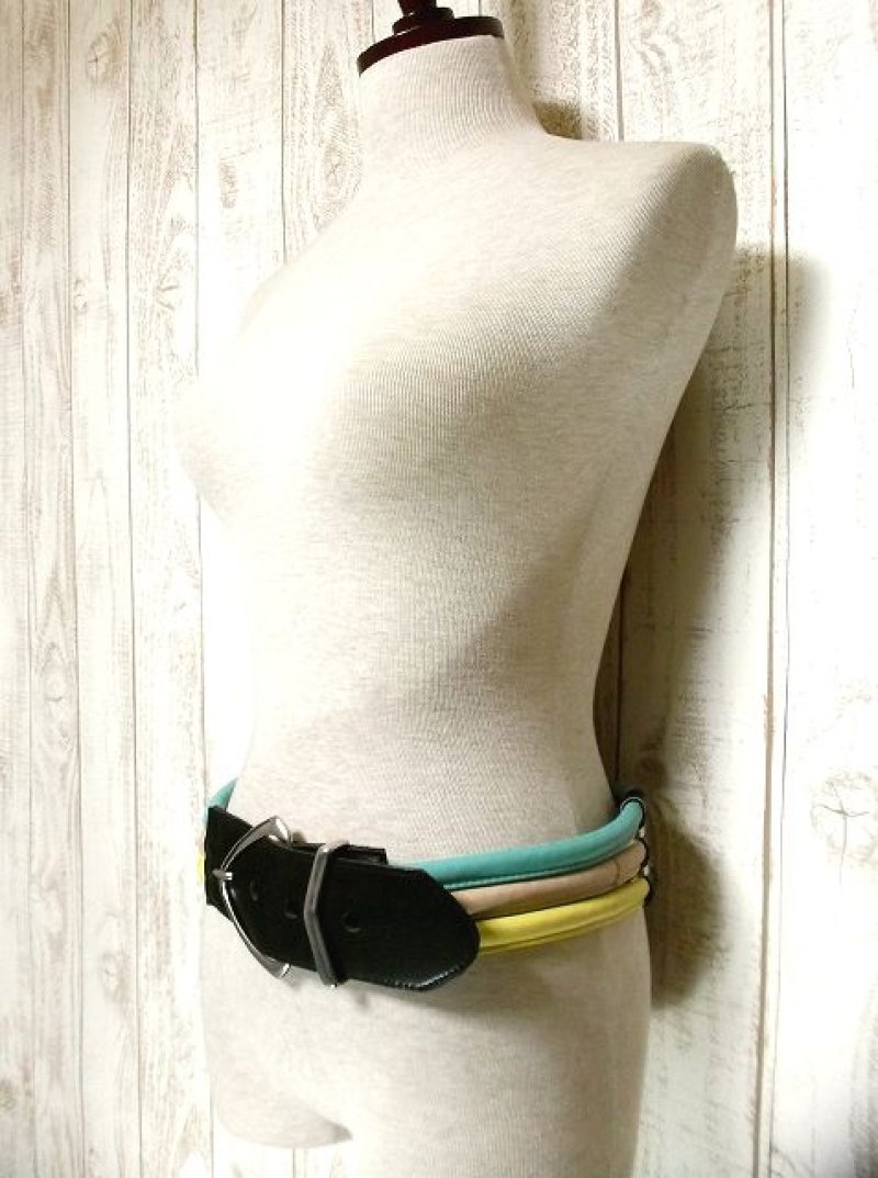 画像1: 個性的 マルチカラー レザー レトロアンティーク ヴィンテージ USA 古着 ベルト【2479】