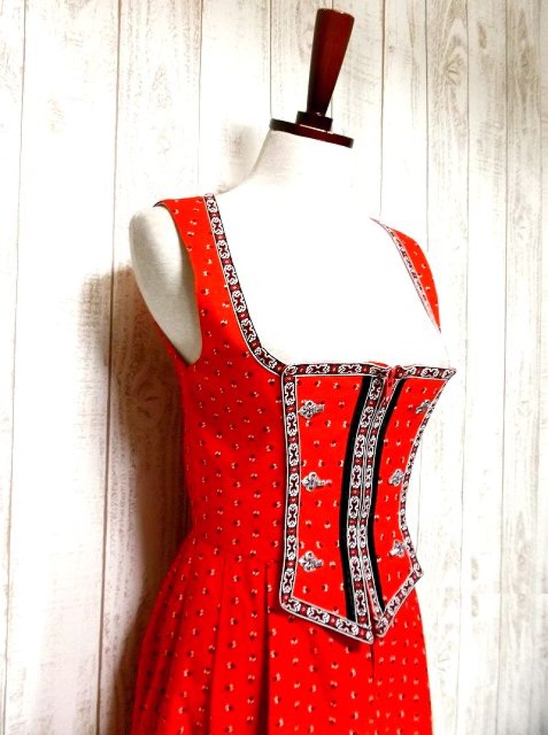 画像1: 稀少なマキシ丈チロルドレス 綺麗なライン×チロルテープリボン装飾 ディアンドル チロルワンピース ドイツ民族衣装 舞台 演奏会 フォークダンス オクトーバーフェスト 【2698】