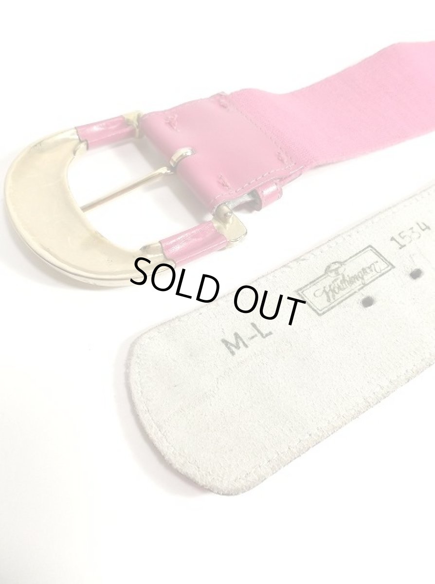 画像4: ピンク レザー ゴム レトロアンティーク ヴィンテージ USA 古着 ベルト【2502】 (4)