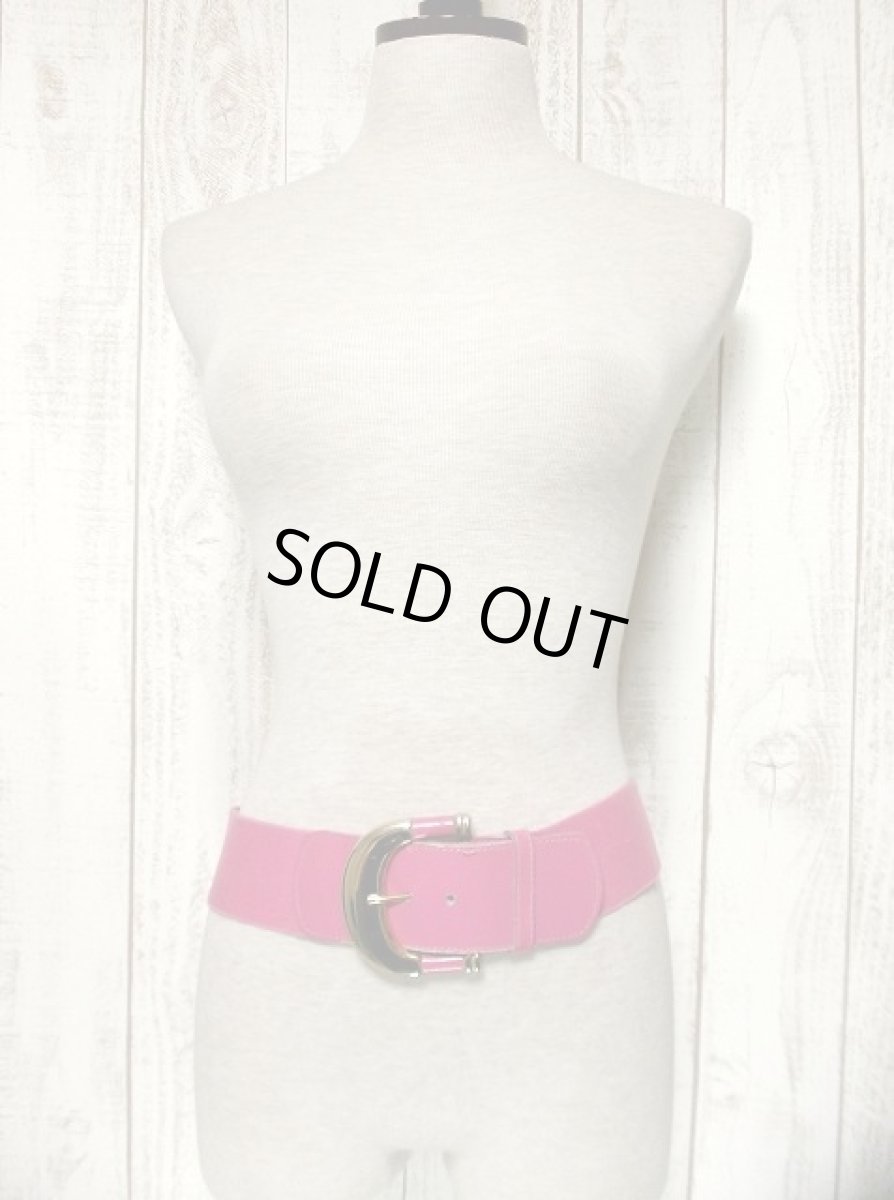 画像3: ピンク レザー ゴム レトロアンティーク ヴィンテージ USA 古着 ベルト【2502】 (3)