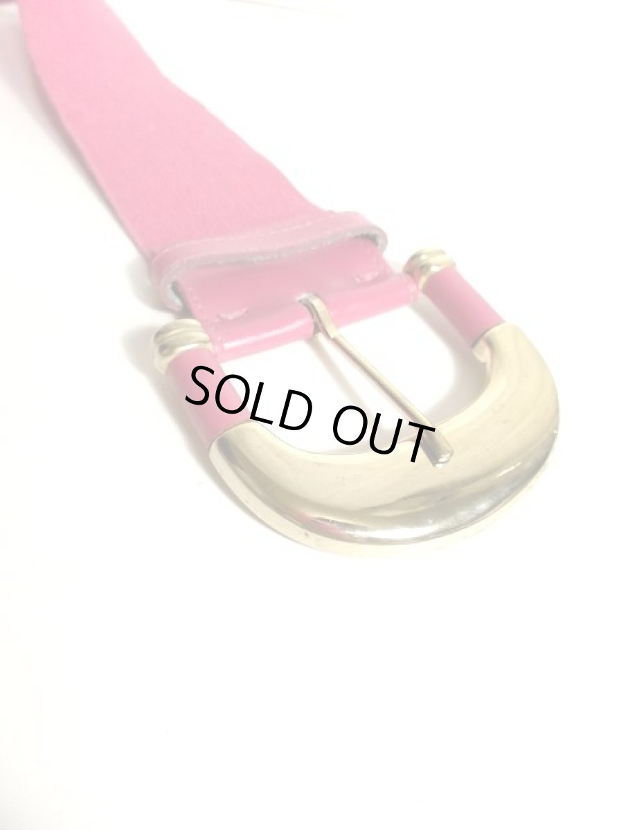 画像2: ピンク レザー ゴム レトロアンティーク ヴィンテージ USA 古着 ベルト【2502】 (2)