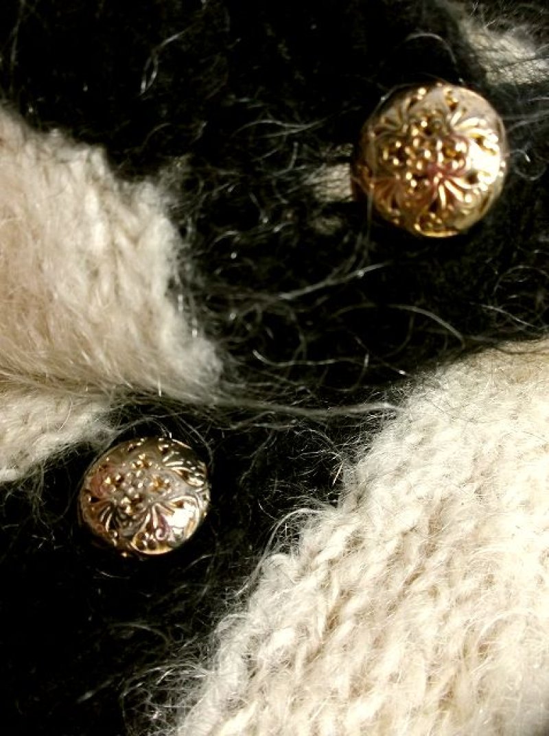 画像3: オフホワイト ブラック フォークロア レトロ ヨーロッパ古着 チロルニットカーディガン