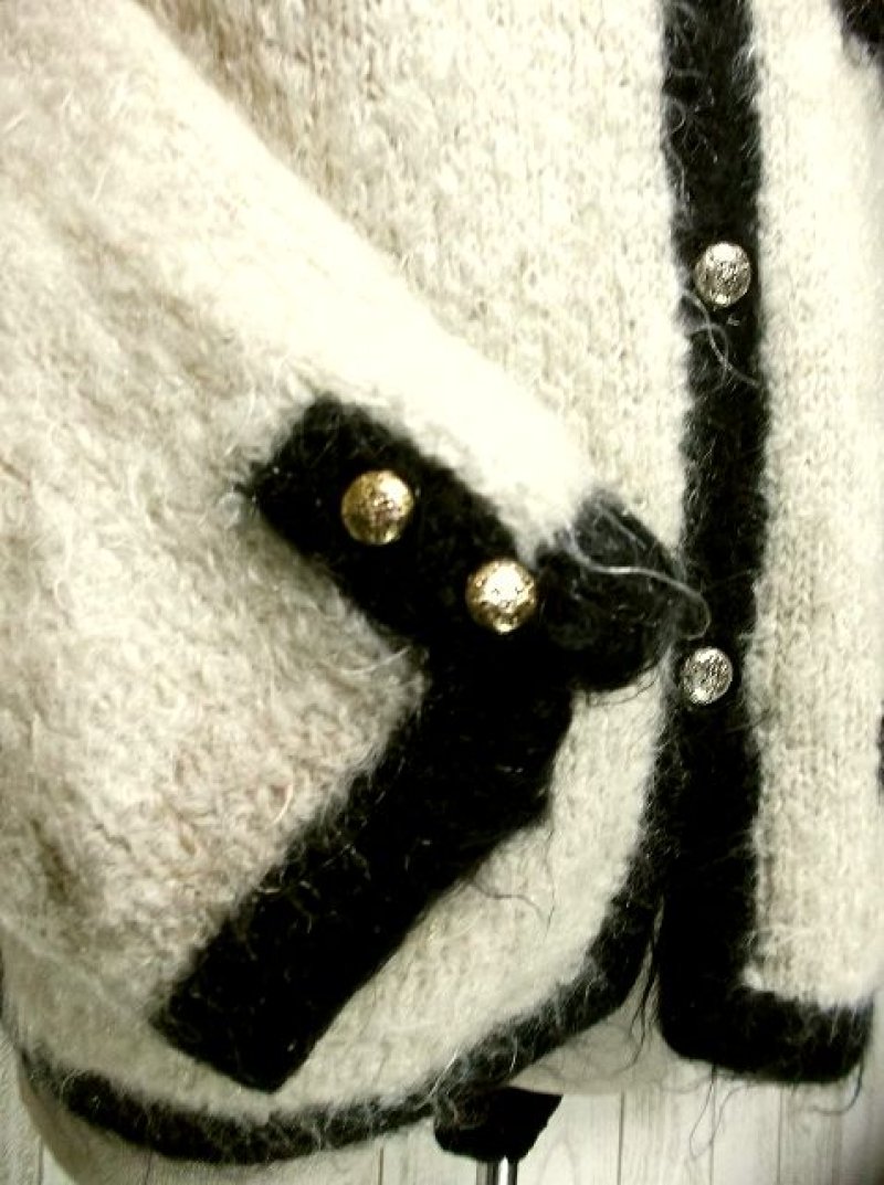 画像2: オフホワイト ブラック フォークロア レトロ ヨーロッパ古着 チロルニットカーディガン