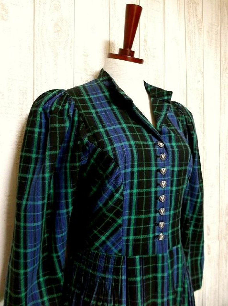 画像1: チェック柄×大人ガーリー 素晴らしいシルエット ハートボタン・レース使いも可愛い ディアンドル チロルワンピース ドイツ民族衣装 舞台 演奏会 フォークダンス オクトーバーフェスト 【2975】