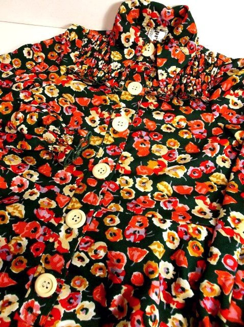 画像2: 花柄 グリーン 大きな襟 USA古着 長袖 シャツ ヴィンテージトップス