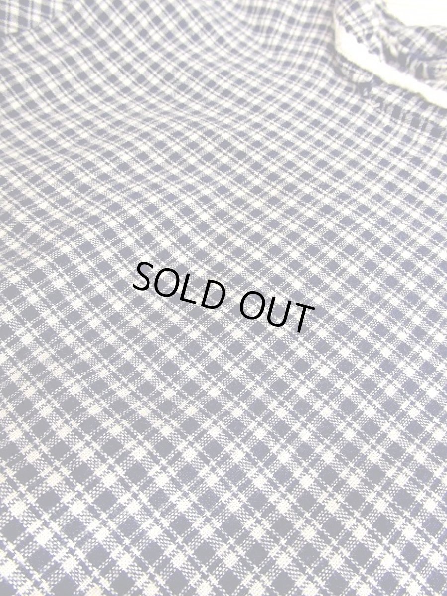 画像4: チェック柄 ホワイトレース ネイビー ホワイト ふんわり袖 レトロ ガーリー 長袖 ヨーロッパ古着 ヴィンテージドレス 【3074】 (4)