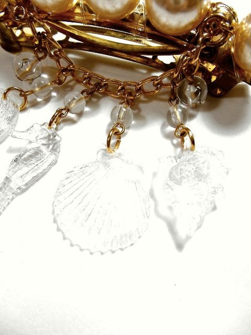 画像2: ☆ レトロアンティーク ヘッドアクセ 24 貝殻・タツノオトシゴ・パール dead stock ☆