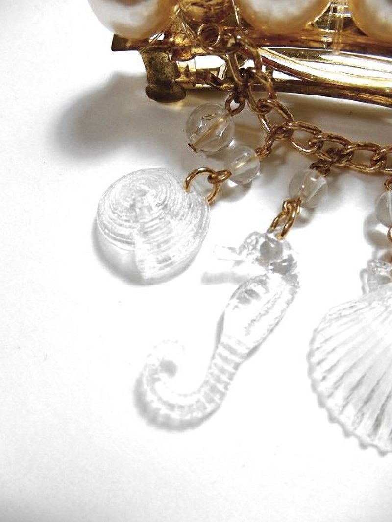 画像1: ☆ レトロアンティーク ヘッドアクセ 24 貝殻・タツノオトシゴ・パール dead stock ☆