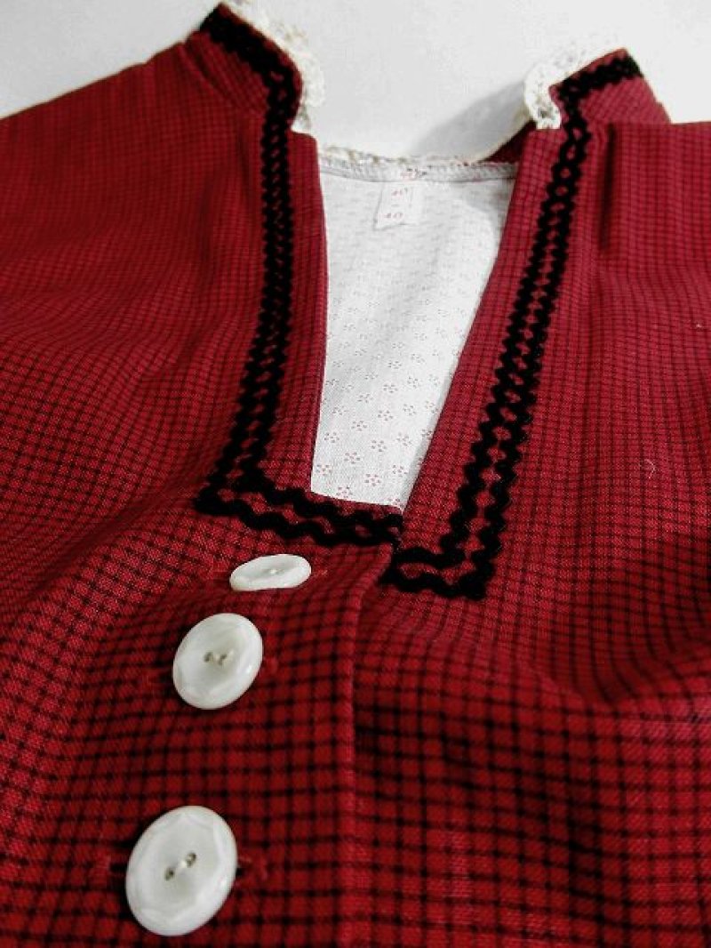 画像3: 大人レトロクラシカル 首元コットンレース装飾 チェック柄切り替えし ディアンドル チロルワンピース ドイツ民族衣装 舞台 演奏会 フォークダンス オクトーバーフェスト 【3171】