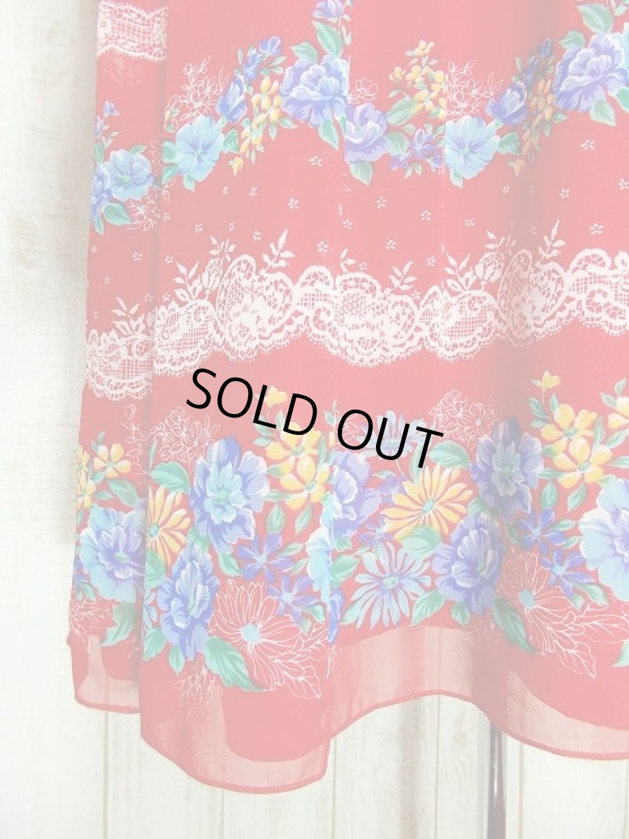 画像4: 70's 花柄 レース模様 ガーリー 長袖 昭和レトロ 国産古着 レトロワンピース 【3191】 (4)
