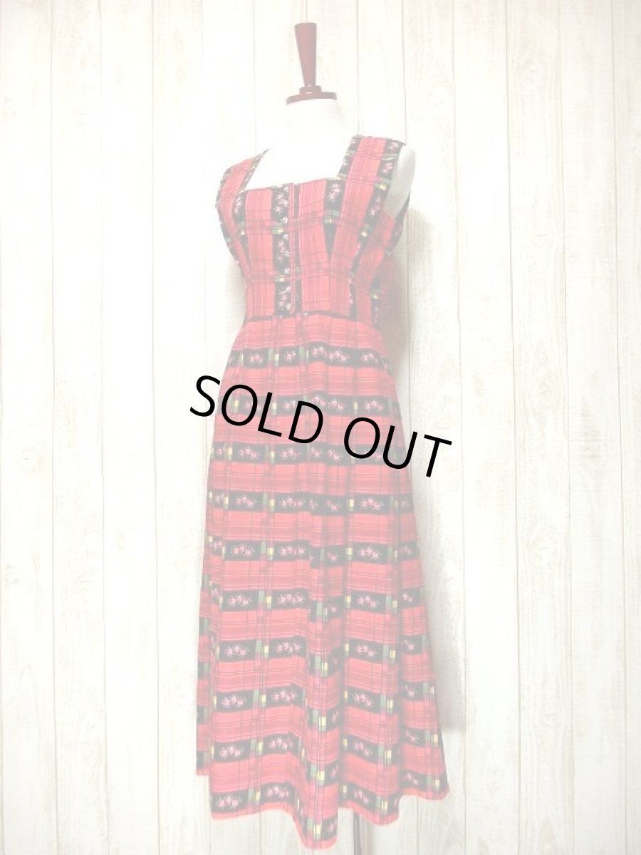 画像2: レトロPOPカラフルチェック柄×アンティークフラワープリントがCUTE ディアンドル チロルワンピース ドイツ民族衣装 舞台 演奏会 フォークダンス オクトーバーフェスト 【3242】 (2)