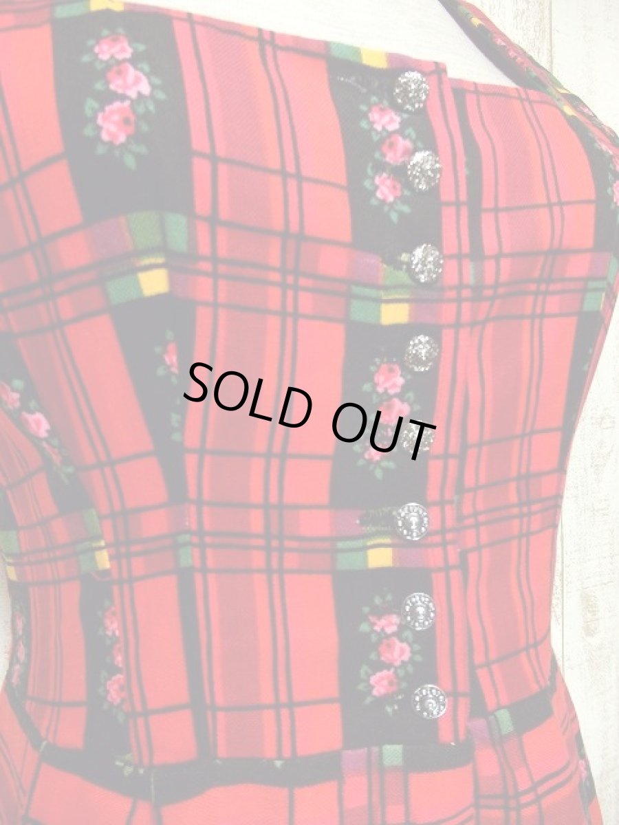 画像5: レトロPOPカラフルチェック柄×アンティークフラワープリントがCUTE ディアンドル チロルワンピース ドイツ民族衣装 舞台 演奏会 フォークダンス オクトーバーフェスト 【3242】 (5)