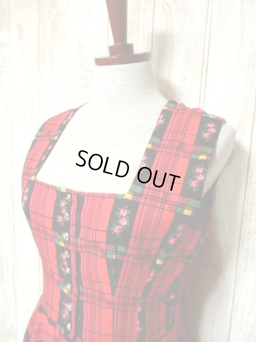 画像3: レトロPOPカラフルチェック柄×アンティークフラワープリントがCUTE ディアンドル チロルワンピース ドイツ民族衣装 舞台 演奏会 フォークダンス オクトーバーフェスト 【3242】 (3)