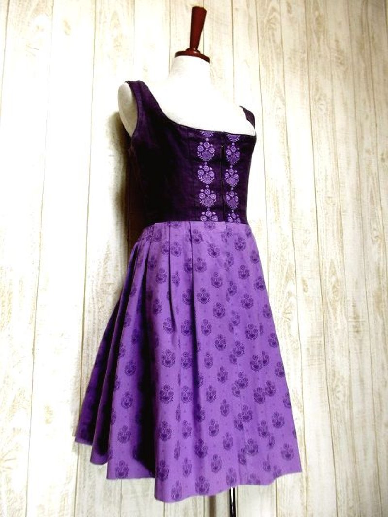 画像1: ハート×フラワー刺繍 キレイなシルエットライン パープルカラー切り替えし大人レトロクラシカル ディアンドル チロルワンピース ドイツ民族衣装 舞台 演奏会 フォークダンス オクトーバーフェスト 【3274】