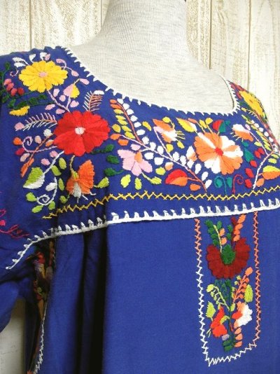 画像2: 鳥×花手刺繍がたっぷり丁寧に施された温かみのあるVintageメキシカンドレス1×鳥×花
