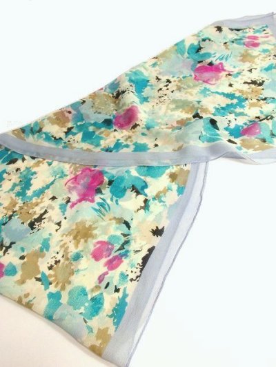 画像1: レトロアンティーク ヴィンテージスカーフ 綺麗なカラーリング 水彩画フラワーモチーフ【3555】
