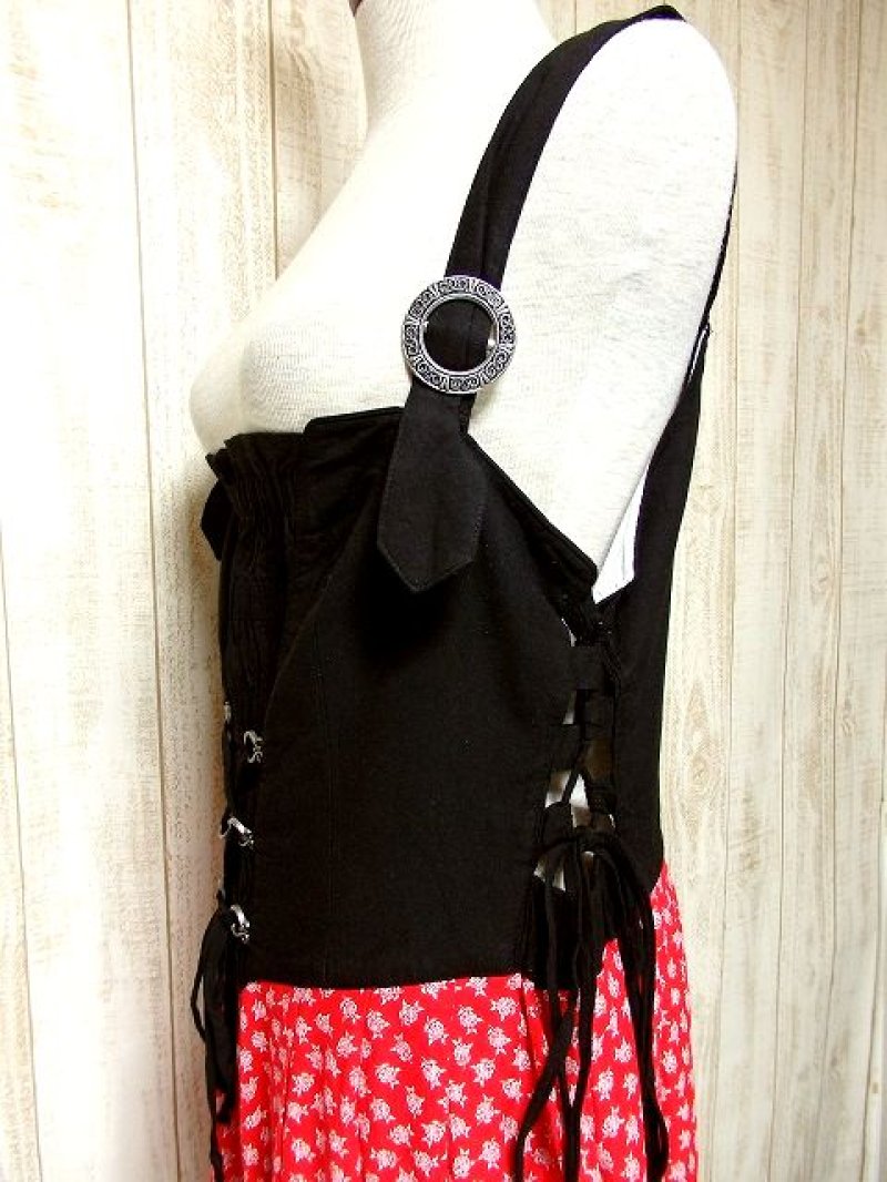 画像1: 薔薇柄切り替えし めずらしいデザインが魅力的すぎる 大人レトロクラシカル ディアンドル チロルワンピース ドイツ民族衣装 舞台 演奏会 フォークダンス オクトーバーフェスト 【3610】