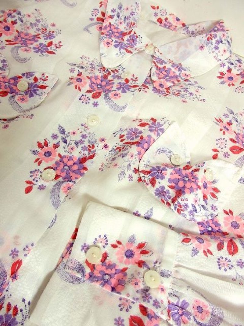 画像3: 花柄 ホワイト 前開き可能 ロマンティック レトロ ガーリー 長袖 ヨーロッパ古着 ヴィンテージミニシャツワンピース 