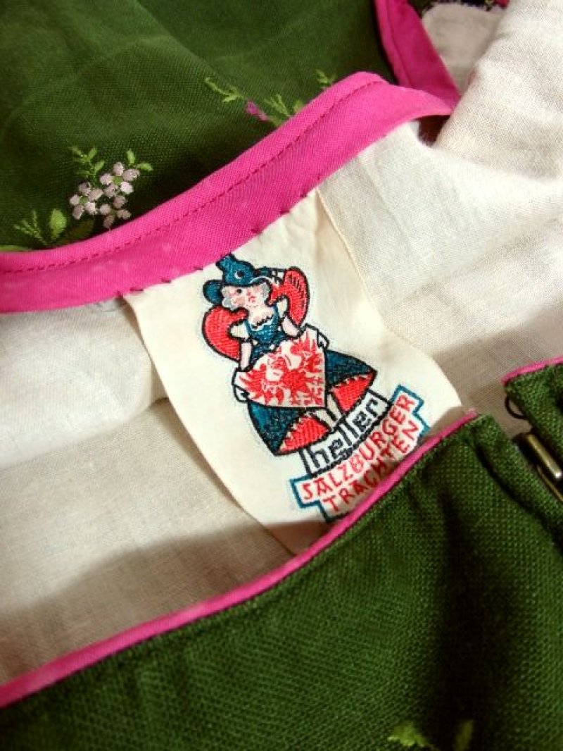 画像3: グリーン地にPINK・パープルぷっくりお花柄刺繍が可愛い 乙女フォークロア ディアンドル チロルワンピース ドイツ民族衣装 舞台 演奏会 フォークダンス オクトーバーフェスト 【3715】