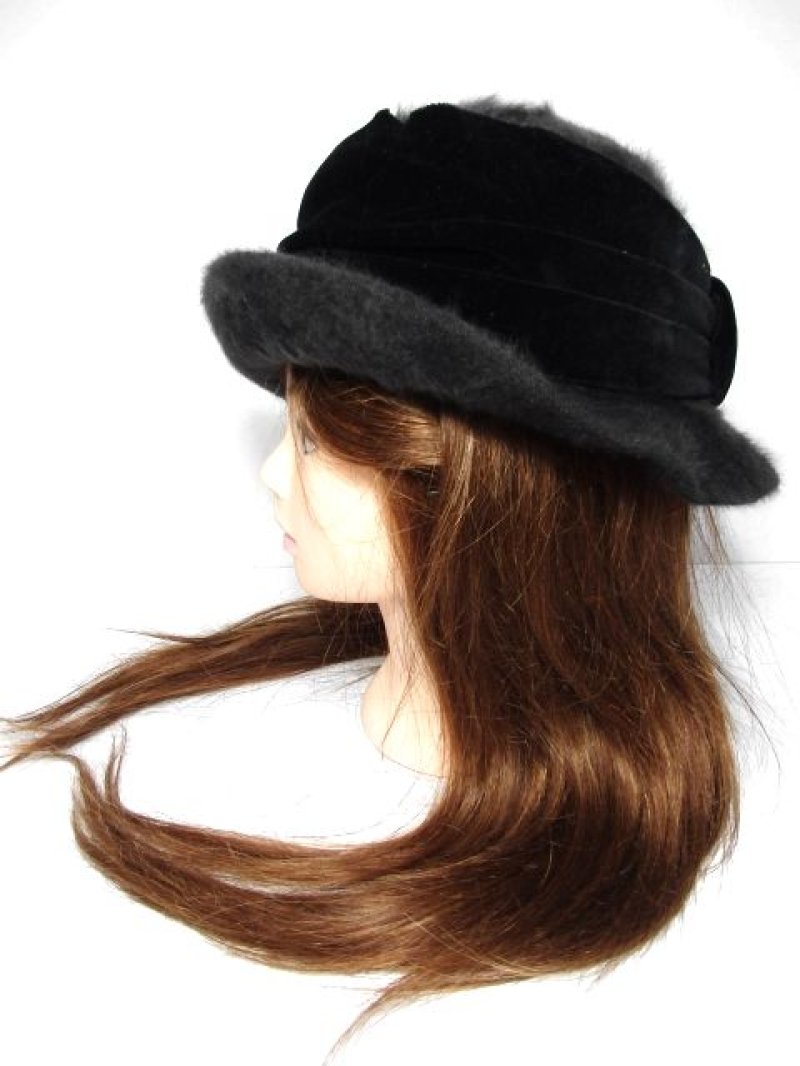 画像1: ☆ レトロクラシカルハット15 ヨーロッパ Gray×Black ベルベットリボン ☆