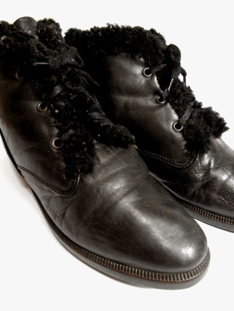 画像1: ☆　ヨーロッパ古着　レトロフォークロアショートブーツ14　ボア　Black　☆