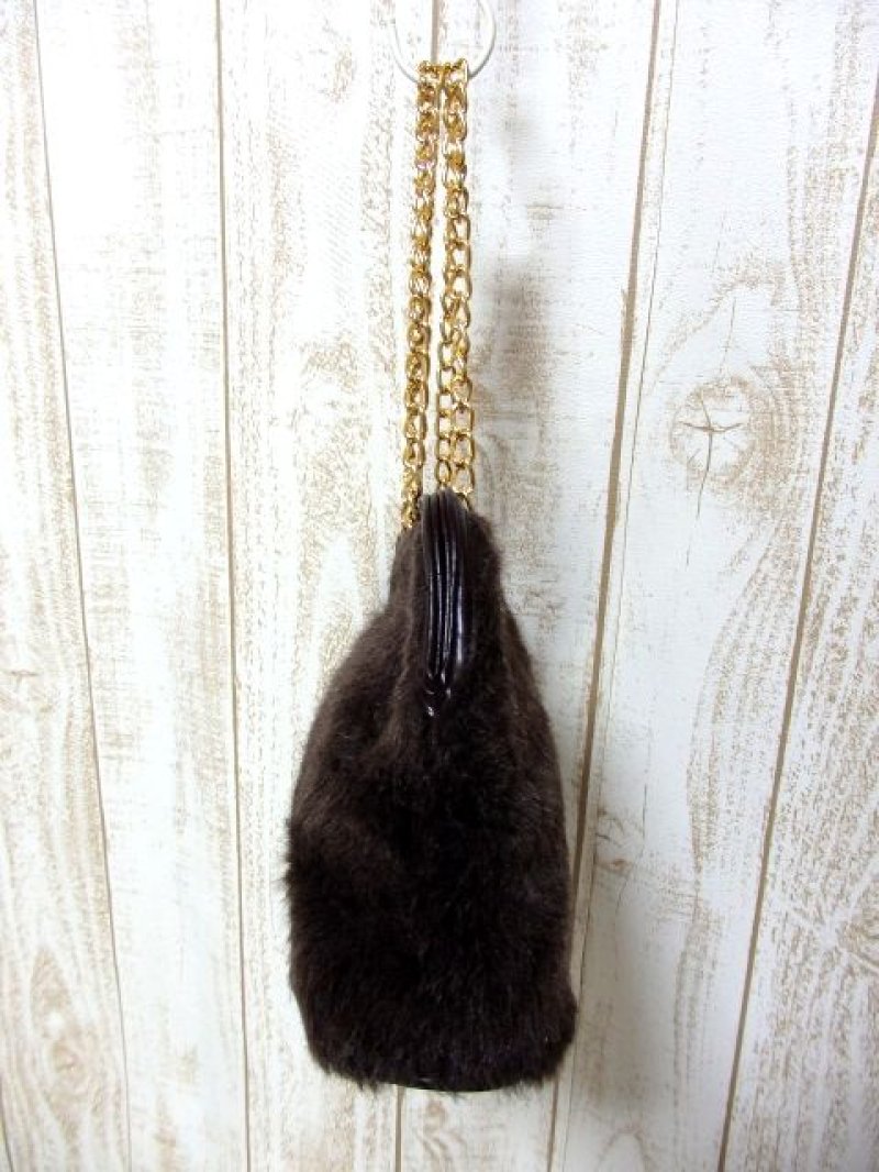 画像2: ファー ダークブラウン ハンドルチェーン レディース レトロ ハンド 鞄 バッグ