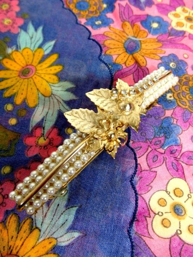 画像1: ☆ レトロアンティーク ヘッドアクセ 32  Pearl ×リーフ ☆