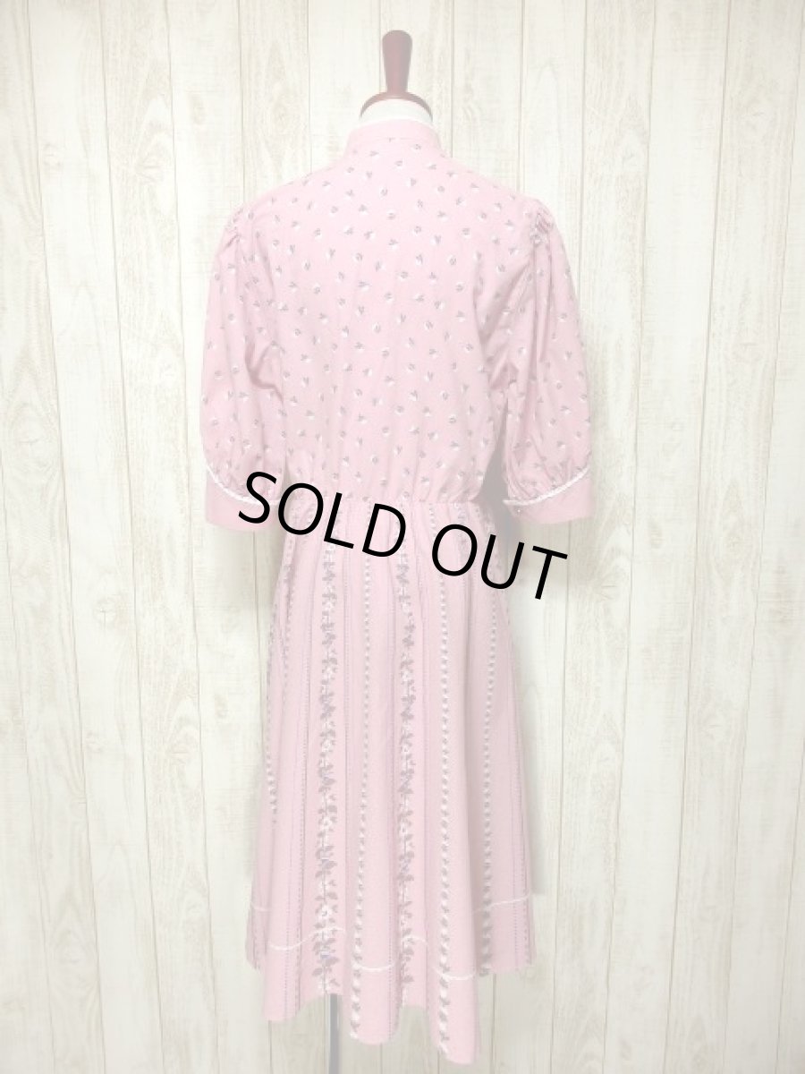 画像5: 花柄 ストライプ柄 ピンク コンチョボタン レース 袖あり ガーリー ディアンドル チロルワンピース ドイツ民族衣装 舞台 演奏会 フォークダンス オクトーバーフェスト 【4056】 (5)