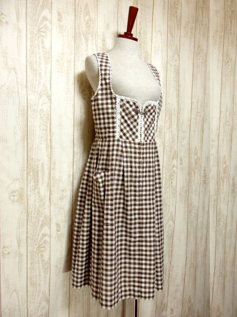 画像1: ギンガムチェック柄が可愛い ホワイトコットンリボンテープ装飾 ディアンドル チロルワンピース ドイツ民族衣装 舞台 演奏会 フォークダンス オクトーバーフェスト 【4057】