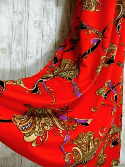画像2: ヨーロッパ古着　素晴らしいレトロアンティークスカーフ柄パターンが360度広がる〜♪華やかレトロサイケ70's大人ヴィンテージドレス 　衣装にもおすすめ