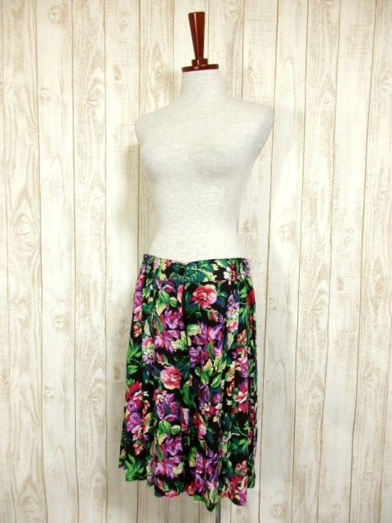 画像1: ヨーロッパ古着 カラフル配色がGood!! ワイドなデザインで使い勝手抜群!! 大人ガーリーなヴィンテージキュロットワイドパンツ