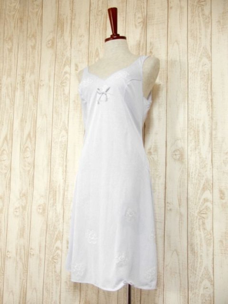 画像1: ヨーロッパ古着 フラワー刺繍×リボン装飾♪重ね着にも便利!!アレンジアイテムにおすすめ ヨーロッパスリップドレスワンピース パープル