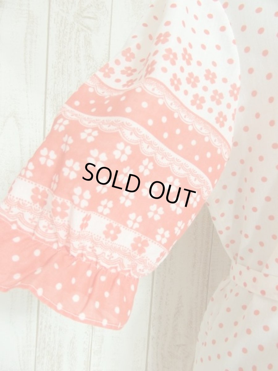 画像7: ヨーロッパ古着　レトロポップフラワー×ドット柄★首元リボン結び。ふんわり可愛く決まる!!大人ガーリーなヴィンテージワンピース (7)