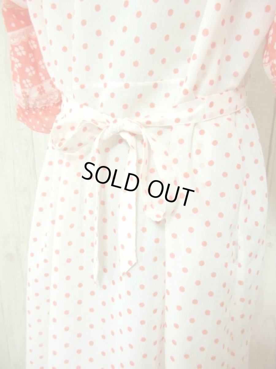 画像6: ヨーロッパ古着　レトロポップフラワー×ドット柄★首元リボン結び。ふんわり可愛く決まる!!大人ガーリーなヴィンテージワンピース (6)