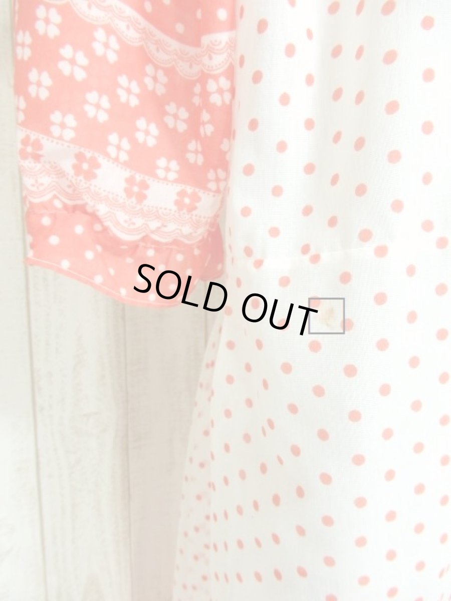 画像9: ヨーロッパ古着　レトロポップフラワー×ドット柄★首元リボン結び。ふんわり可愛く決まる!!大人ガーリーなヴィンテージワンピース (9)