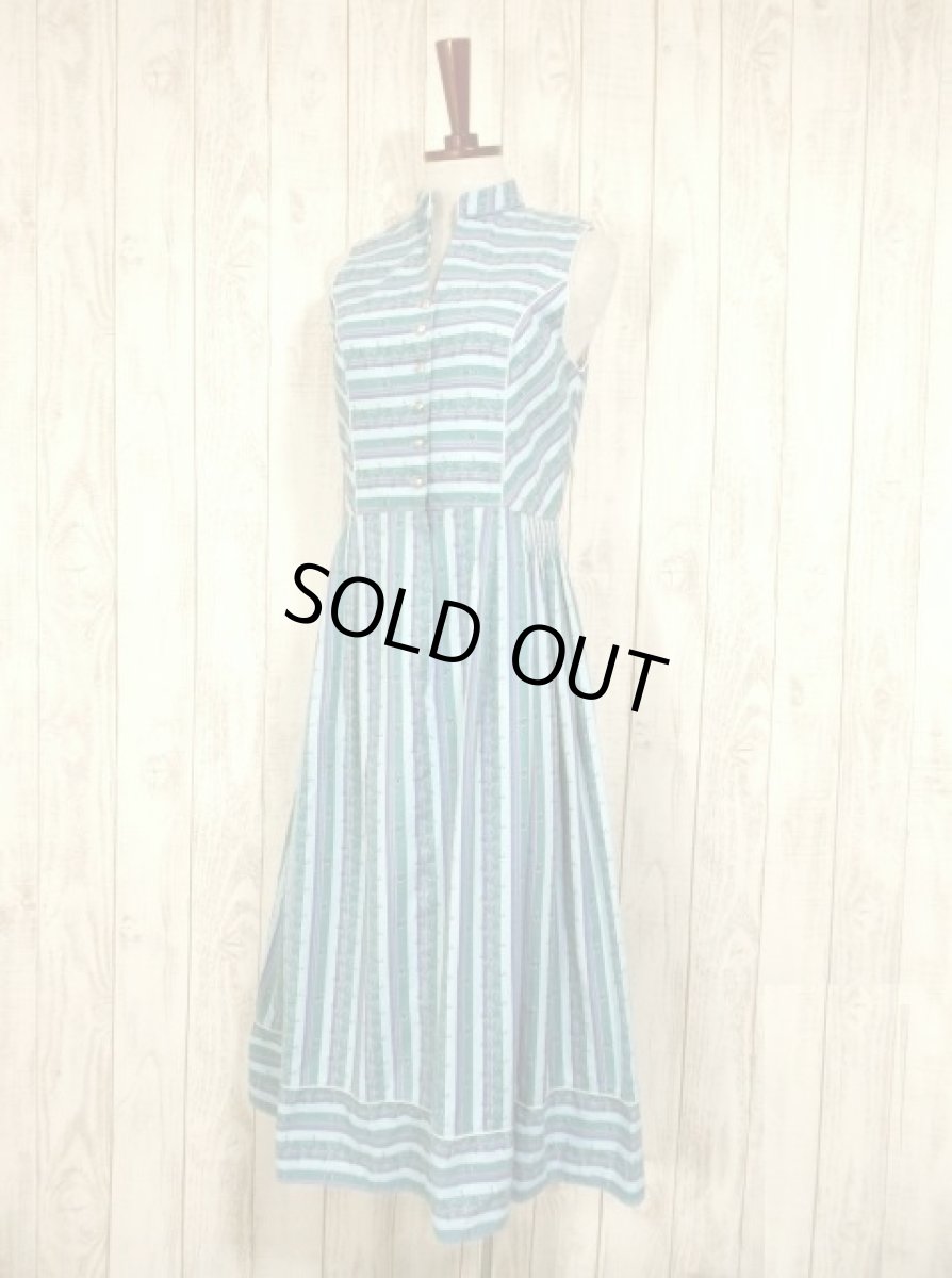 画像2: ストライプ×ボーダー×小花柄＆リーフ柄切り替えしデザインが魅力的 ディアンドル チロルワンピース ドイツ民族衣装 舞台 演奏会 フォークダンス オクトーバーフェスト 【4701】 (2)