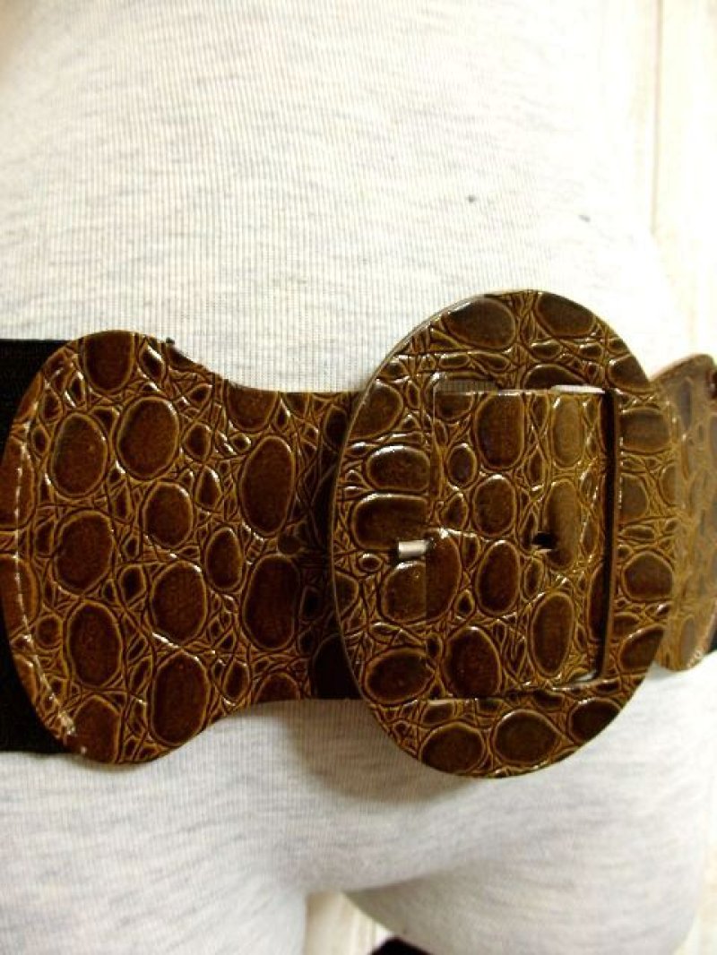 画像1: ブラウン ブラック ゴム レトロアンティーク ヴィンテージ USA 古着 ベルト