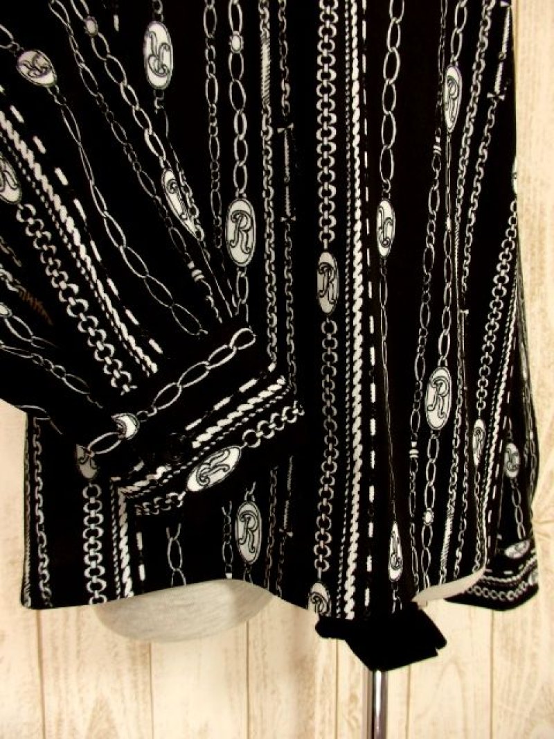画像2: モノクロ チェーン柄 大人レトロ ヨーロッパ古着 長袖 シャツ ヴィンテージトップス