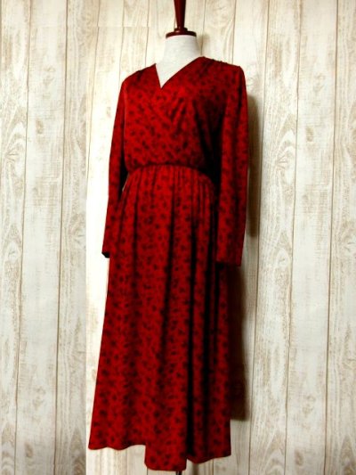画像1: ヨーロッパ古着　大人レトロアンティークスタイル♪リーフデザインプリントが魅力的!!　大人クラシカルなヴィンテージドレス